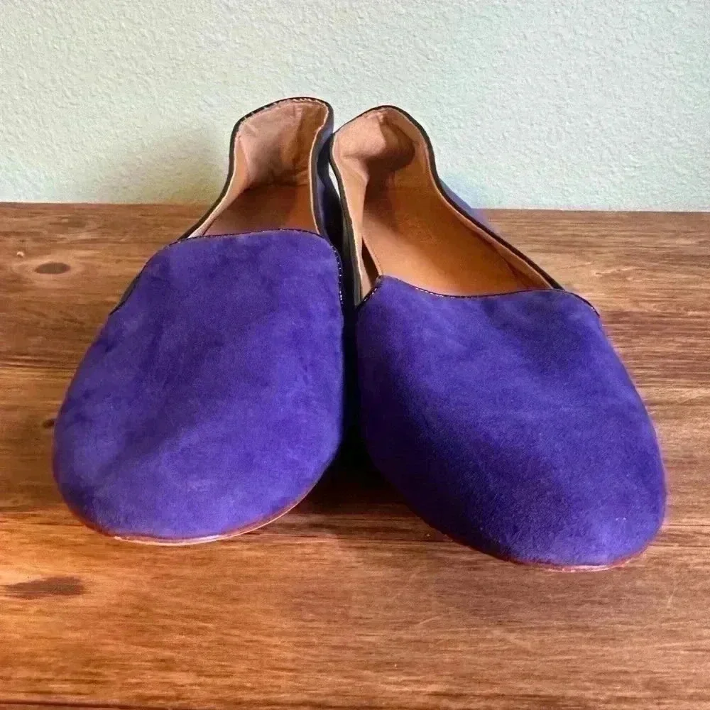 J Crew 10 Cora Purple Suede w/ Black Patent Trim Loafers Women’s Flats Shoes